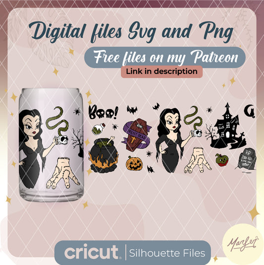 Halloween svg, wednesday addams svg, 16oz Libbey Can Glass 20oz 16oz Libbey Can Glass PNG wrap tumbler glass can