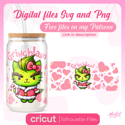 Hello kitty Grinch png, wrap for libbey, grinchland png, hello kitty christmas png
