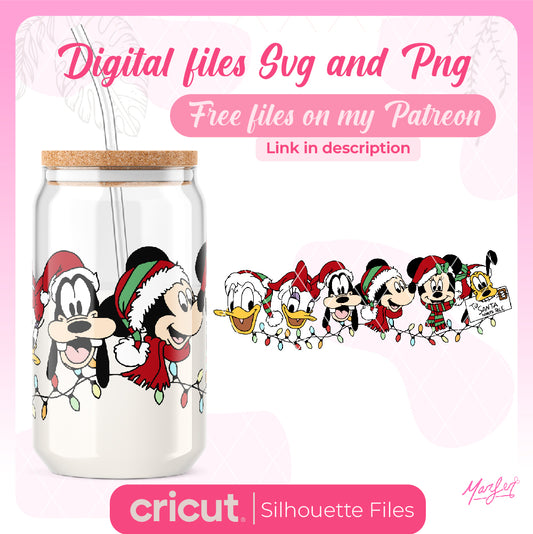 Wraps de mickey mouse and minnie Christmas svg, jpg and png, 16oz Libbey Wrap Svg, pluto svg, Daisy Duck svg, Donald Duck svg Libbey Glass SVG