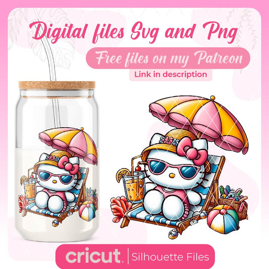 Hello kitty summer Png, hello kitty wraps libbey 16oz, for DTF, cameo, cricut, hello kitty beach png