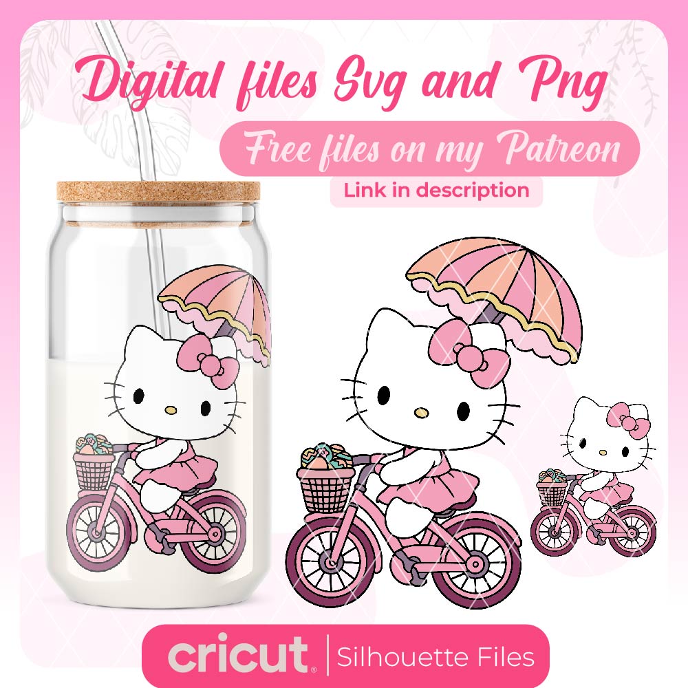 Hello kitty coquette svg, hello kitty on a bike svg, bike coquette svg, png, jpg, for cricut and cameo