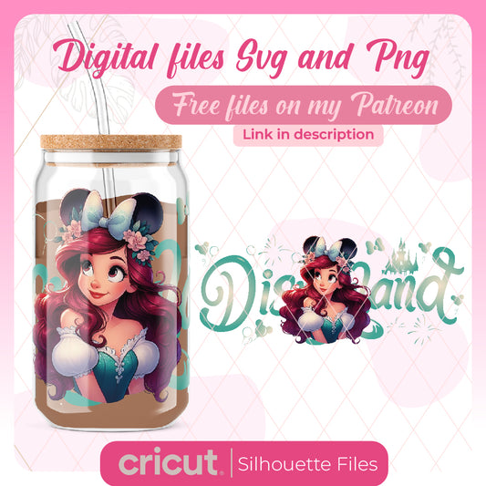 Ariel Princess Can Glass Wrap Png, 16oz Libbey Can Glass, Princess Tumbler, Can Glass Wrap, Cartoon Can Glass Png, Png file