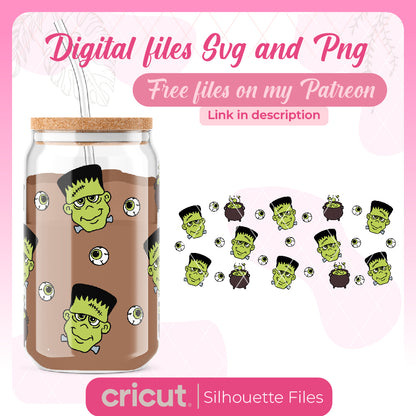 Halloween SVG, PNG, frankenstein svg, wrap libbey and tumbler 20oz, perfect for cricut and cameo