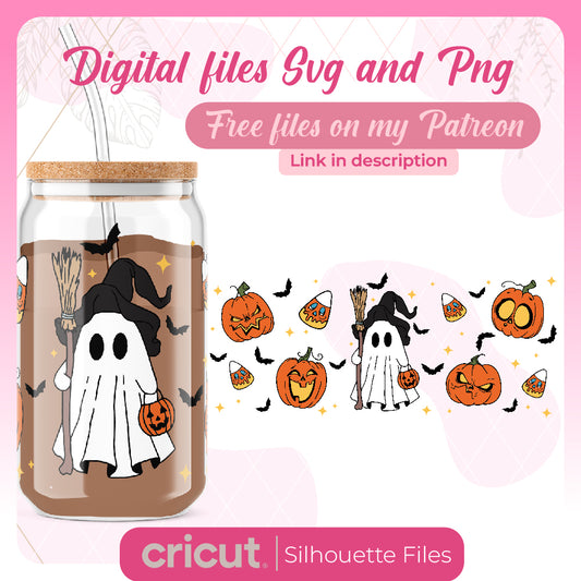 16oz Libbey Can Cup Wrap | Witch Ghost Cup Wrap, halloween svg