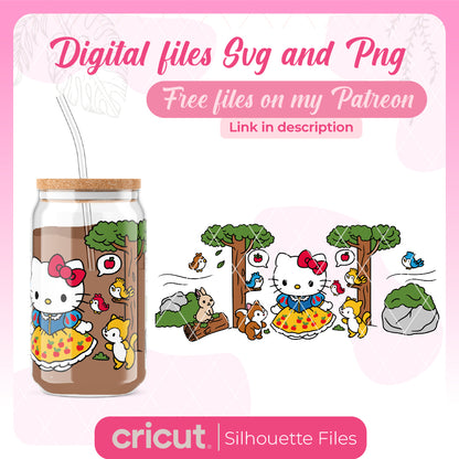 Hello kitty Snow White svg and png, tumbler 20oz, tshirt, Libbey Can Glass Full Wraps for cricut and cameo, DTF