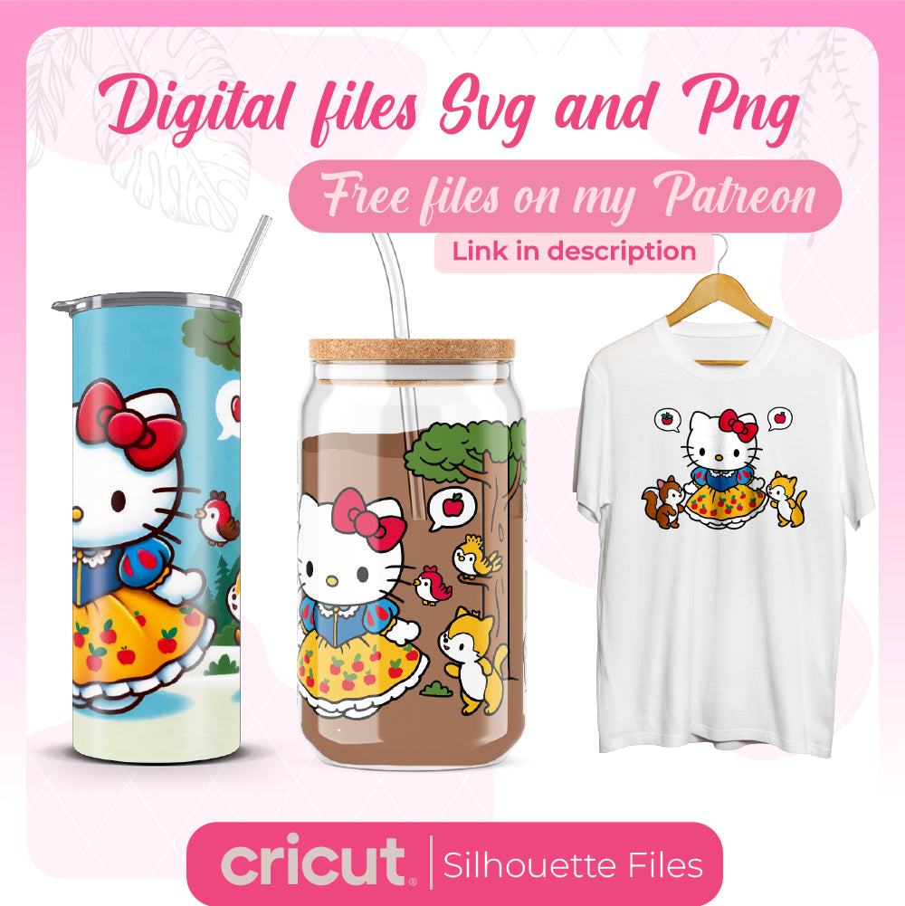 Hello kitty Snow White svg and png, tumbler 20oz, tshirt, Libbey Can Glass Full Wraps for cricut and cameo, DTF