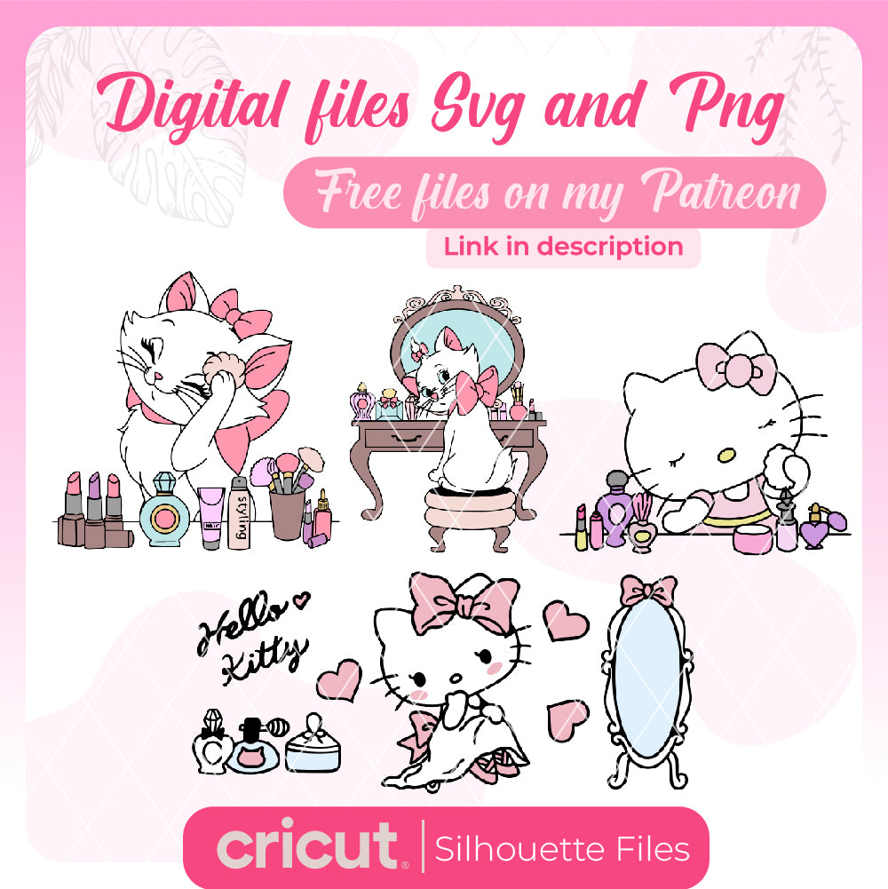 Bundle makeup svg, hello kitty and cat marie svg, for libbey, for cricut