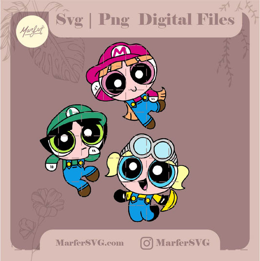 3 Powerpuff Girls Mario svg / Luigi svg / Blossom SVG / Decal / Starbucks Cup / Estética / Teens / Digital / svg / Buttercup svg / Bubbles svg