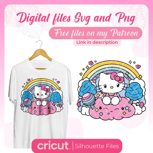 Hello kitty svg, cloud svg, hello kitty svg files for cricut, free, etsy svg, face the hello kitty, perfect for t-shirt