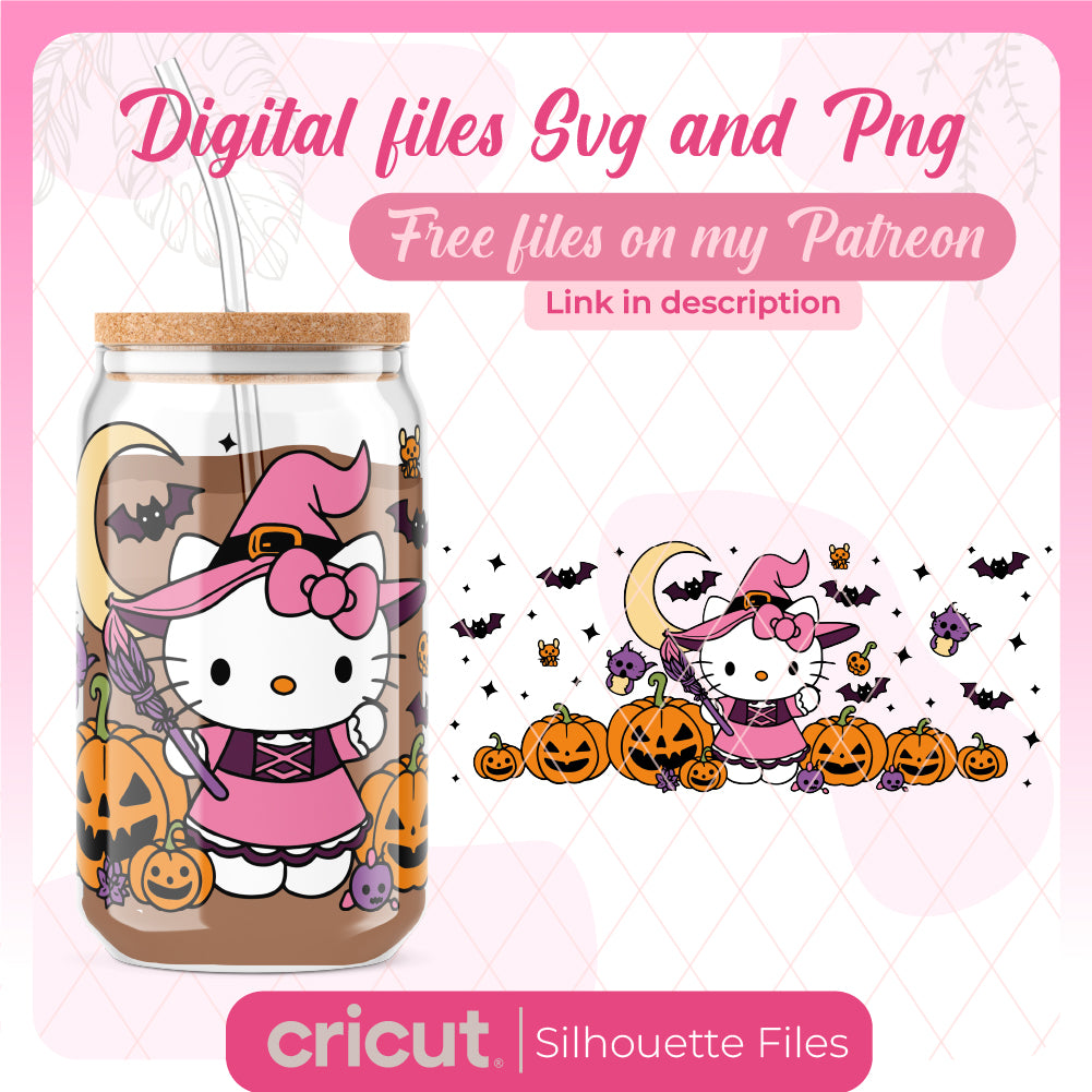 Hello kitty halloween svg, witch hello kitty svg, wrap libbey 16oz, perfect for libbey and tshirt