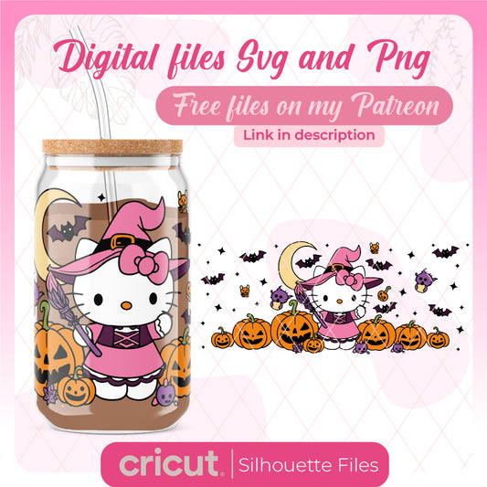 Hello kitty halloween svg, witch hello kitty svg, wrap libbey 16oz, perfect for libbey and tshirt