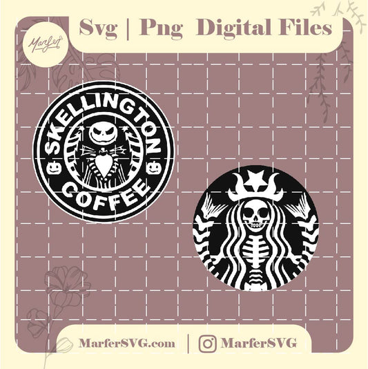logo halloween starbucks svg, png and jpg, skellington coffee svg