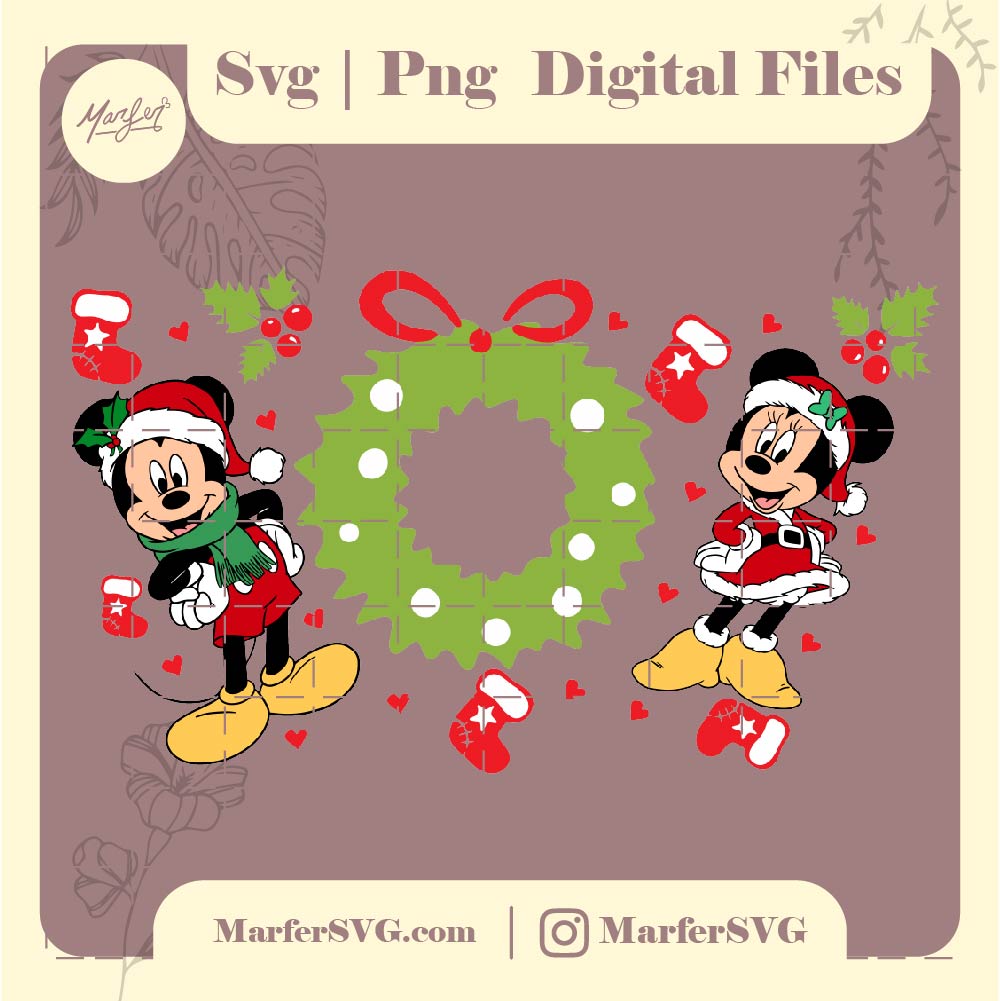 Wraps de mickey mouse and minnie Christmas svg, jpg and png, Starbucks Full Wrap Template Svg, 24oz Acrylic Cup Template svg, 24oz Cold Cup Template SVG, 16oz Hot Cup Template Svg