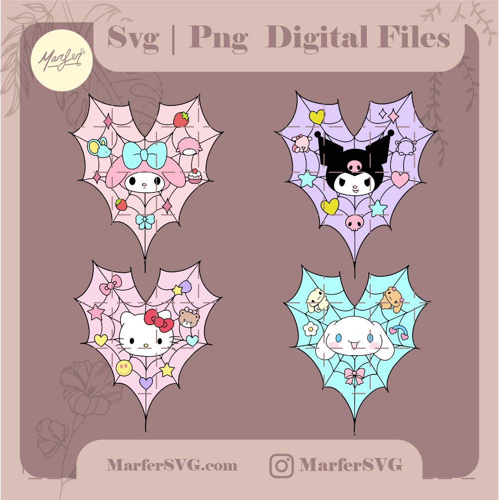 Hello kitty Heart SVG, png and jpg, kuromy , my melody, hello kitty,