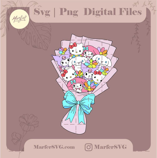 Hello kitty ramo de flores SVG, spring svg, jpg, png