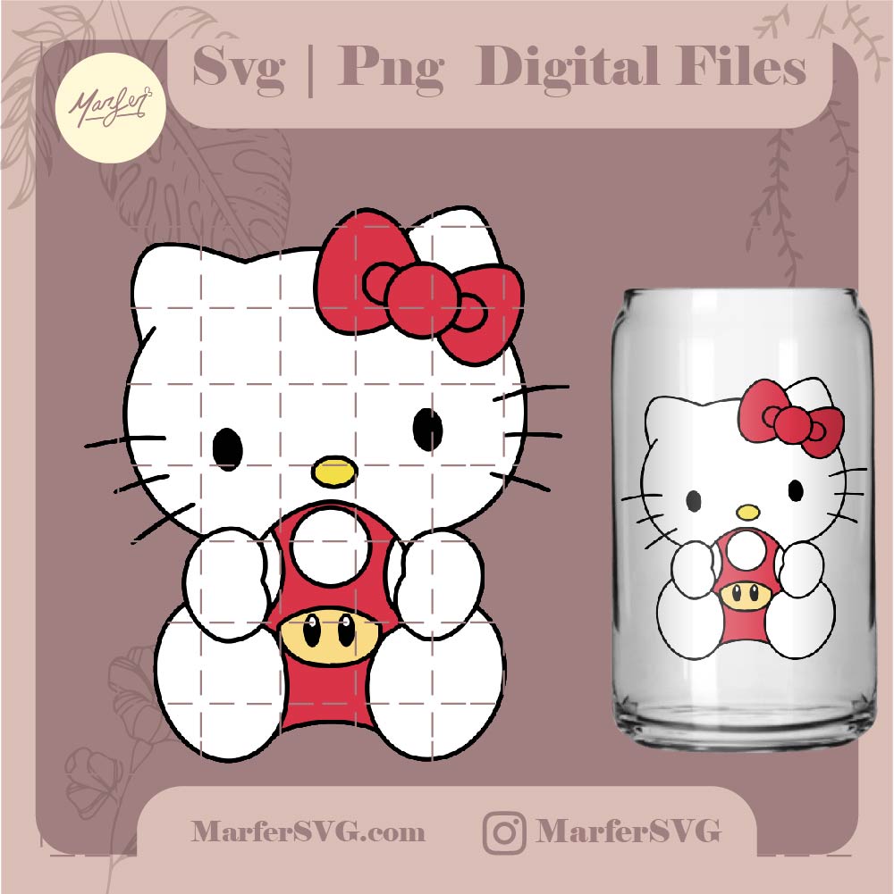 Hello kitty mario SVG, png, jpg, hello kitty con hongo de mario svg, sanrio svg