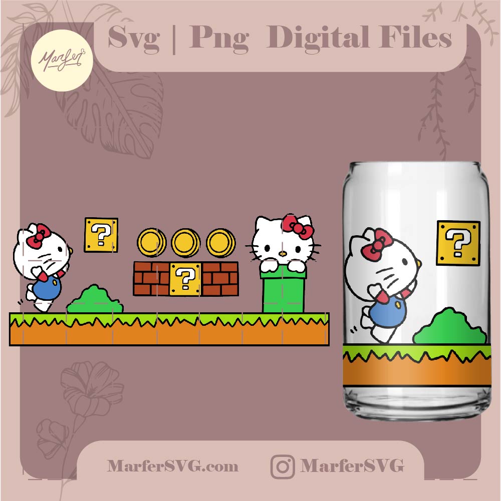 Hello kitty mario Wraps SVG, png, jpg, hello kitty svg, sanrio svg, mundo de mario svg, arbusto